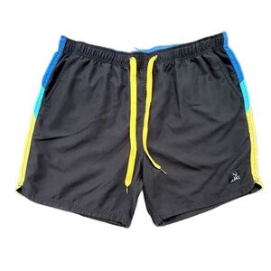 Lost Brand Black 6”‎ Board Shorts w/ Yellow & Blue Trim - Large